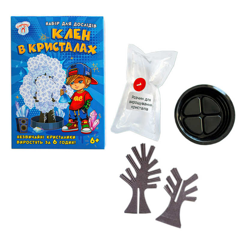 гр Набір для експериментів "Клен в кристалах (білий)" 10114180У (95) "Ранок", розчин, основа, підставка, в коробці