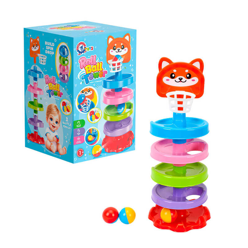 гр Гра з кулькою "Весела вежа" 3311 (4) "Technok Toys", висота гірки 45 см, 4 рівні, 3 кульки-брязкальця, баскетбольне кільце, в коробці