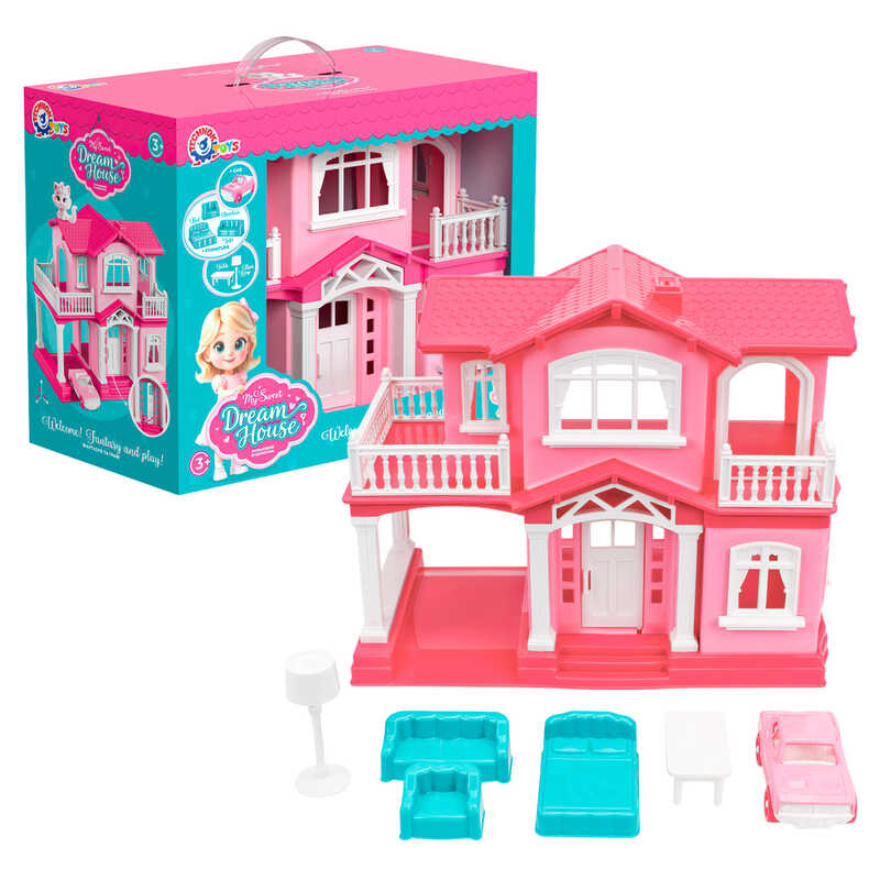 гр Іграшка "Будиночок" 3304 (2) "Technok Toys", розміри: 35х19х28 см, 2 поверхи, набір меблів, машинка, у коробці