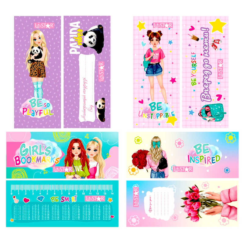 гр Набір ламінованих закладок для книг "GIRLS BOOKMARKS" LS-07 (42) "Апельсин", двосторонні, 4 штуки, ВИДАЄТЬСЯ МІКС ВИДІВ