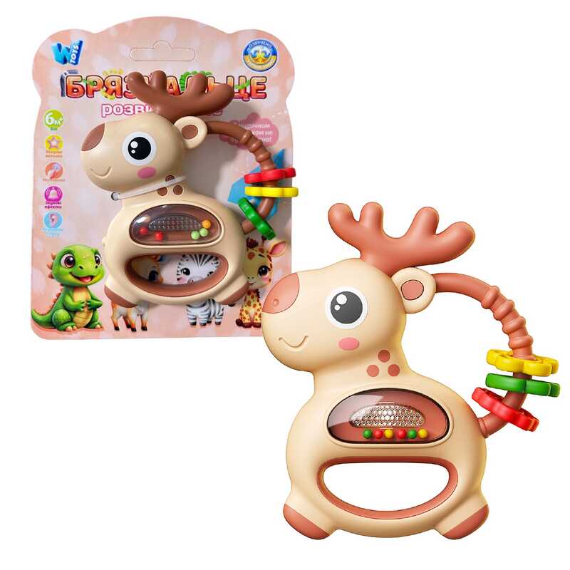 Музичне брязкальце "Оленятко" 43037 (72) "WToys", ОЗВУЧУВАННЯ УКРАЇНСЬКОЮ МОВОЮ, пісні, підсвічування, намистини, на листі