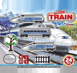 Залізниця JHX 5816 (36/2) 24 елементи, 2 локомотиви, вагон, розмір:  60х4х5 см, периметр колії: 462 см, підсвічування, звуки, аксесуари,  в коробці