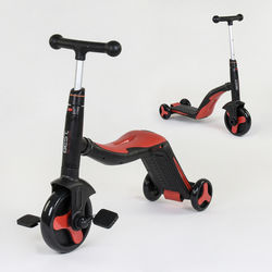 Самокат 3в1 JT 28288 (1) Best Scooter, самокат-велобег-велосипед, КРАСНЫЙ, свет, 8 мелодий, колёса PU, переднее колесо d=20см, задние d=11см