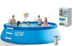 Intex Басейн 26166 NP (1) об`єм:12430л, фільтр+насос, розмір:457х107см (3785л/год, драбина, тент, підстилка)