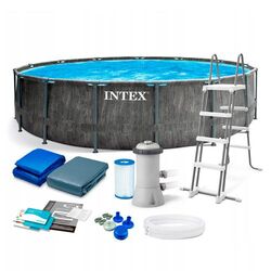 Intex Басейн каркасний 26744 NP (1) об`єм:24310л, розмір:549x122см, сходи, насос-фільтр:5 678 л/год, драбина, тент, підстилка), в коробці