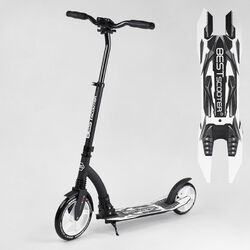 Самокат двухколесный Best Scooter 75343 (4) колеса PU - переднее 23 см, заднее - 20 см, 1 амортизатор, широкий руль, зажим руля, в коробке