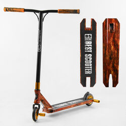 Самокат трюковый Best Scooter BS-77225 (4) HIC-система, ПЕГИ, алюминиевый диск и дека с ПРИНТОМ, колёса PU, d=110мм, ширина руля - 60 см, в коробке 