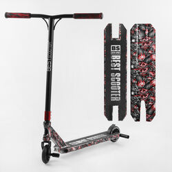 Самокат трюковый Best Scooter BS-77488 (4) HIC-система, ПЕГИ, алюминиевый диск и дека с ПРИНТОМ, колёса PU, d=110мм, ширина руля - 60 см, в коробке 