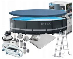 Intex Басейн каркасний 26326 NP (1) об`єм басейну:19156л, розмір:488x122см, (4500л/год., насос 220V, сходи, тент, підстилка)