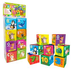 гр Кубики 40413 (36/2) "4FUN Game Club", "Тварини", 8 штук, м`які, водонепроникна тканина, літери, геометричні фігури, в пакеті