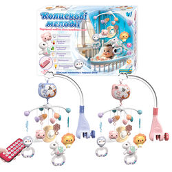 Карусель 34608 (24) "WToys", 2 види, ОЗВУЧ. УКР. МОВОЮ, 5 підвісок, обертання, світло, мелодії, колискові, проєкція, пульт, в коробці, ВИДАЄТЬСЯ МІКС