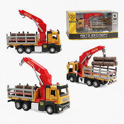Спецтехніка LS-3774-86 (60/2) "Самоскид з краном", металопластик, масштаб: 1:32, інерція, підсв., звук, рухом. кузов, кран, мех. підіймач, в коробці